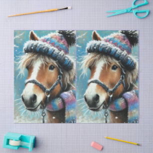 Horse Winter Hat Scarf Chalk-Pastel Decoupage Tissue Paper