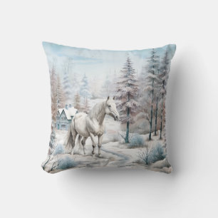 Horse winter scene snow forest Christmas Cushion