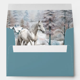 Horse winter scene snow forest Christmas Envelope