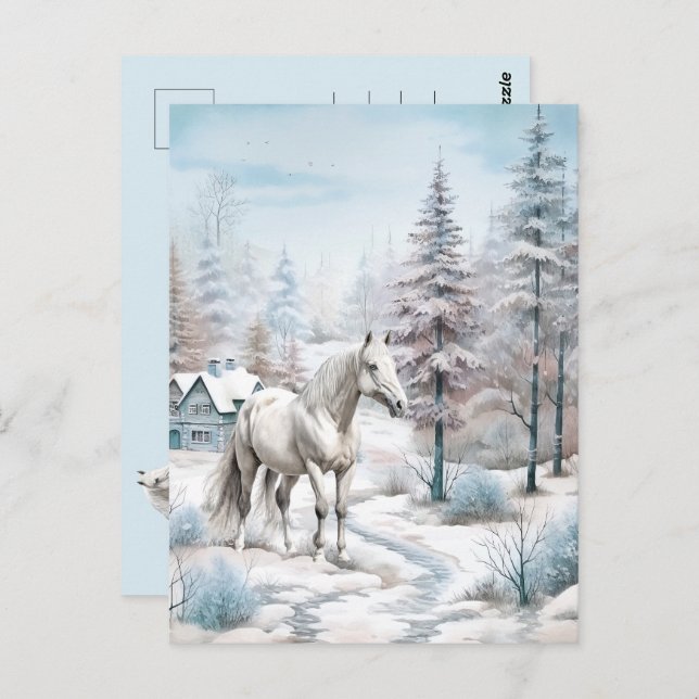 Horse winter scene snow forest Christmas Postcard (Front/Back)