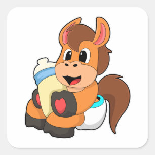 Horse with Baby bottle Square Sticker