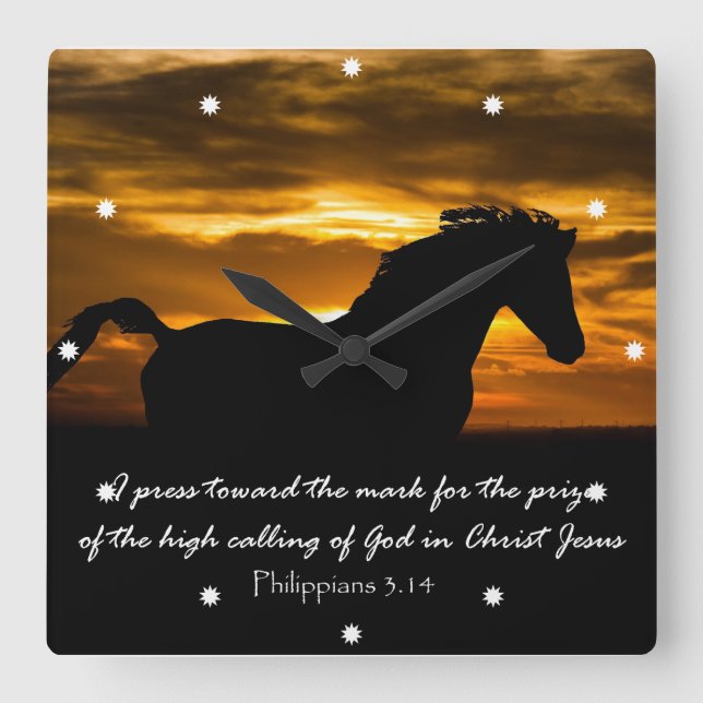 Horse with Bible Verse Square Wall Clock (Front)