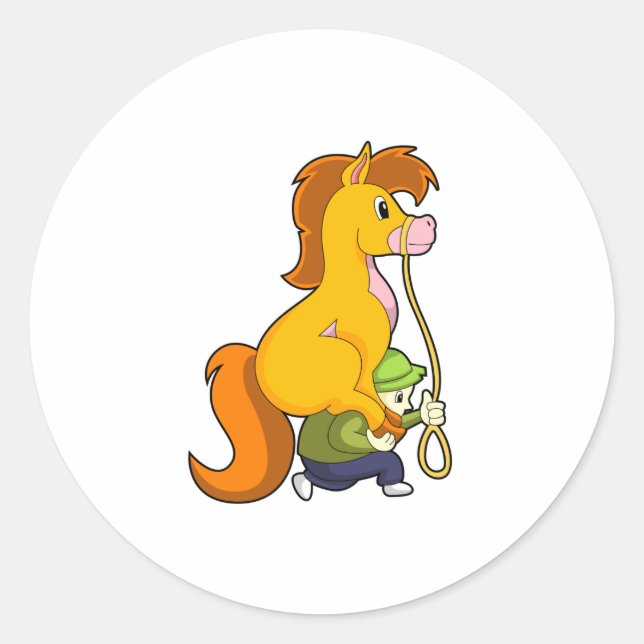 Horse with Boy.PNG Classic Round Sticker (Front)