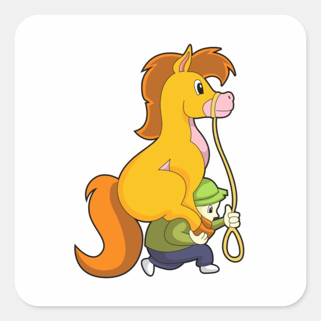 Horse with Boy.PNG Square Sticker (Front)