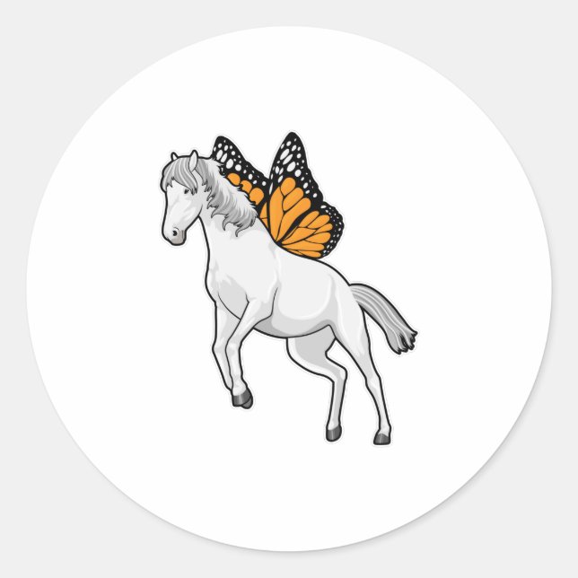 Horse with Butterfly Classic Round Sticker (Front)