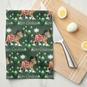 Horse With Green Ornaments  Green Merry Christmas Tea Towel