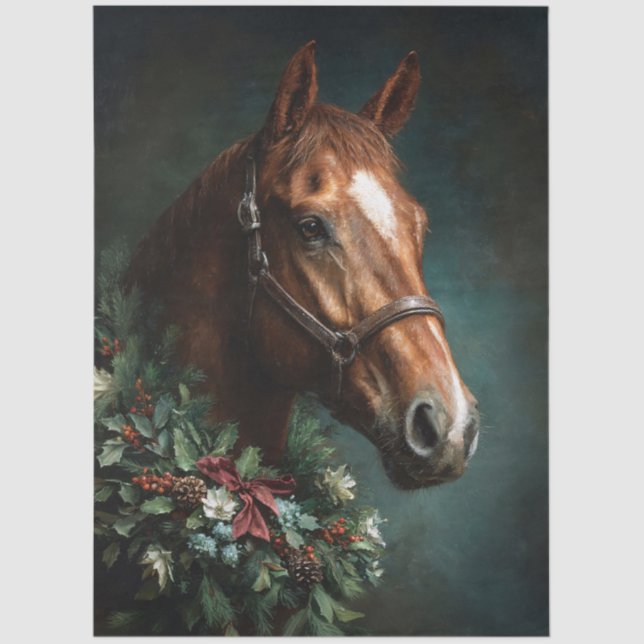 Horse with Holiday Wreath and Red Ribbon Tissue Paper (Front)
