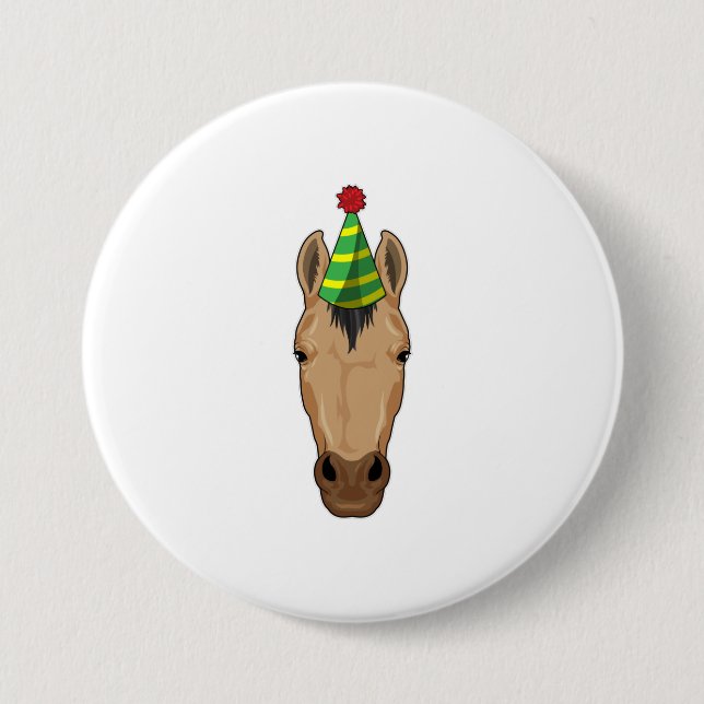 Horse with Party hat 7.5 Cm Round Badge (Front)