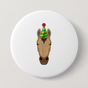 Horse with Party hat 7.5 Cm Round Badge