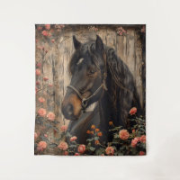Horse with Pink Flowers Decoupage