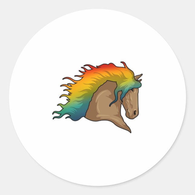 Horse with Rainbow Hairs Classic Round Sticker (Front)