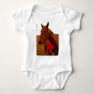 Horse with Red Bow Baby Bodysuit