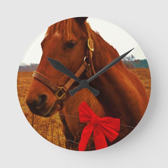 Horse with Red Bow Round Clock (Front)