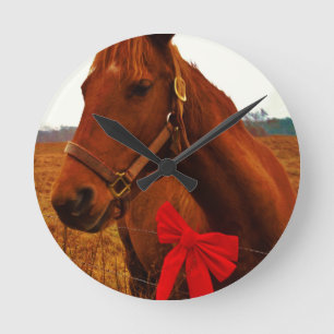 Horse with Red Bow Round Clock