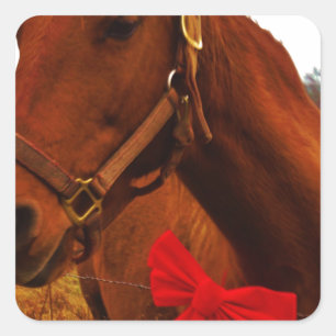 Horse with Red Bow Square Sticker