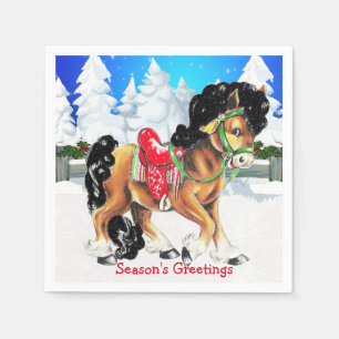 Horse With Red Saddle Winter Scene Napkins