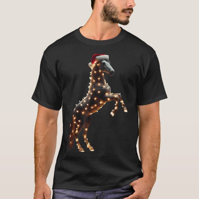 Horse With Santa Hat And Christmas Lights Lover Ow T-Shirt (Front)