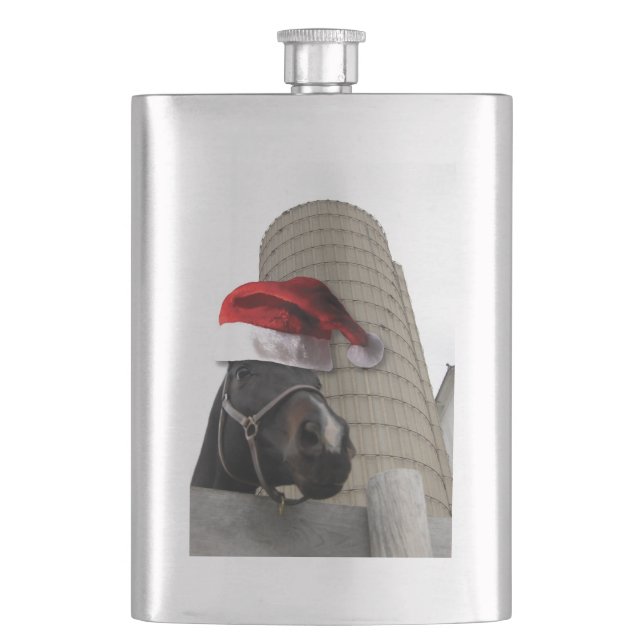 Horse with Santa Hat Hip Flask (Front)