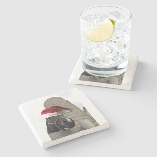 Horse with Santa Hat Stone Coaster (Side)