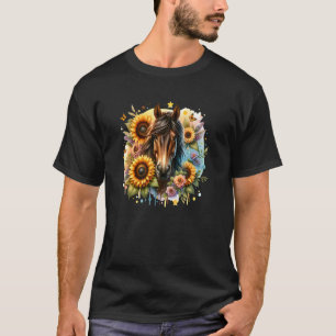 Horse with Sunflowers and Butterflies Western Flor T-Shirt