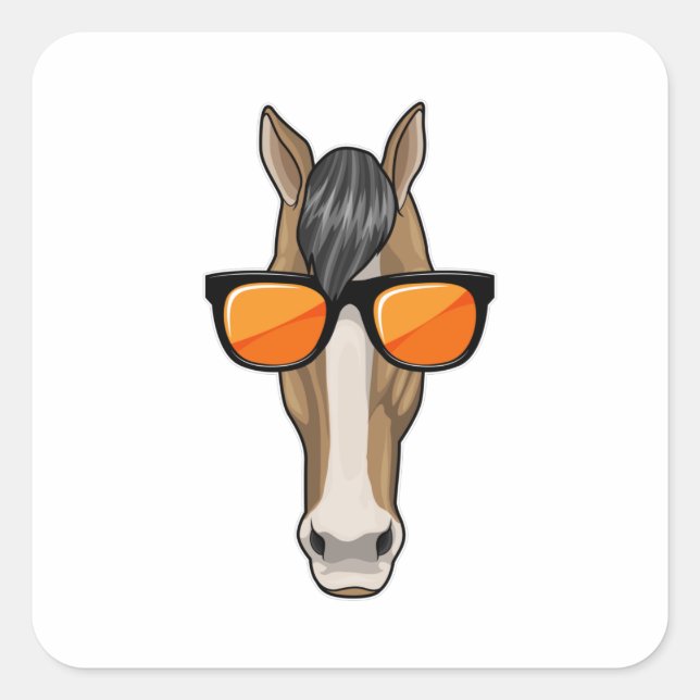 Horse with Sunglasses Square Sticker (Front)