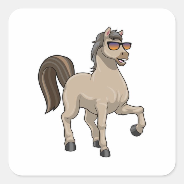 Horse with Sunglasses Square Sticker (Front)