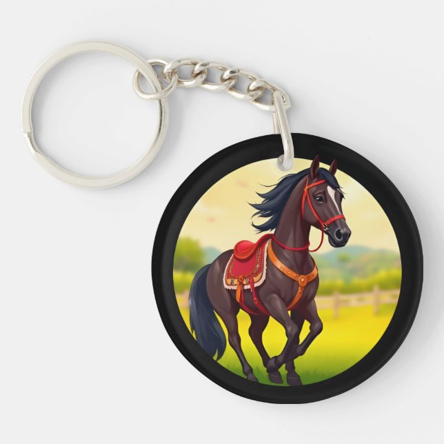 Horse With Vibrant Background Key Ring (Front)