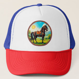 Horse With Vibrant Background Trucker Hat