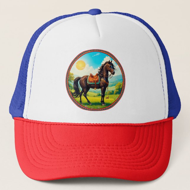 Horse With Vibrant Background Trucker Hat (Front)