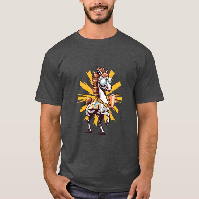 Horse Withrophy Wearing Sunglasses Equestrian funn T-Shirt (Front)
