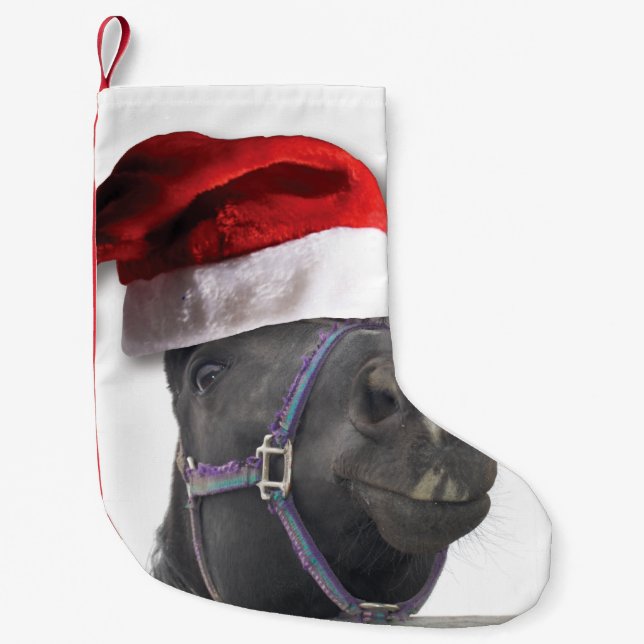 Horse withSanta Claus Hat Small Christmas Stocking (Front)