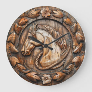 Horse Wood Carving Country Western   Large Clock