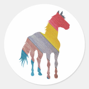 Horse wood texture color classic round sticker
