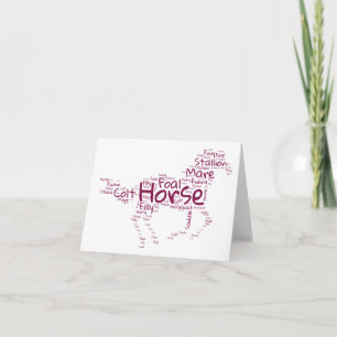 Horse Word Cloud Unique Design in Maroon BLANK  Card