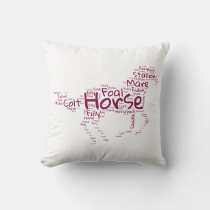 Horse Word Cloud Unique Design in Maroon Cushion