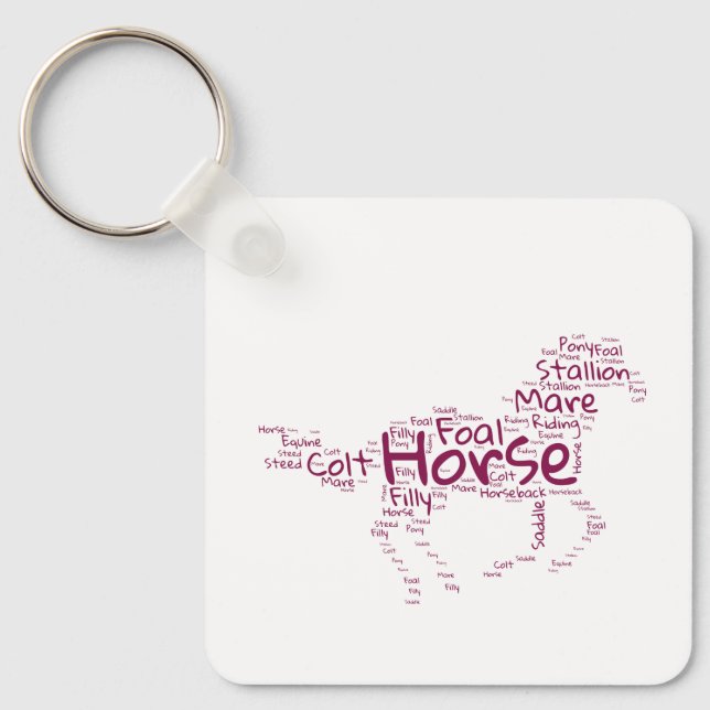 Horse Word Cloud Unique Design in Maroon Key Ring (Front)
