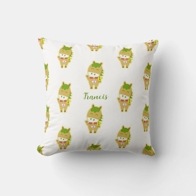 Horse Year Lucky Cute Personalized Throw Pillow (Front)