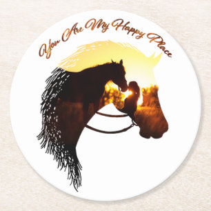 Horse You Are My Happy Place Horse Lover Female Round Paper Coaster