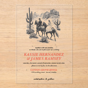 Horseback Canyon Couple Wedding Acrylic Invitations
