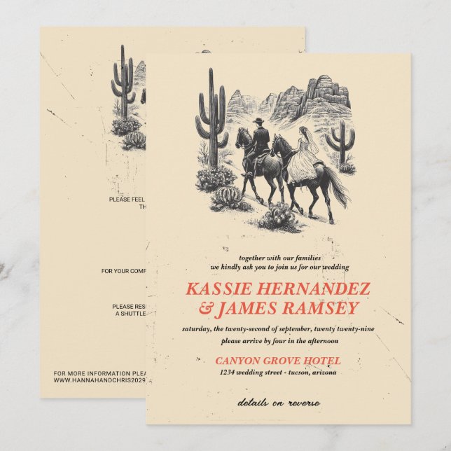 Horseback Canyon Couple Wedding Invitation (Front/Back)