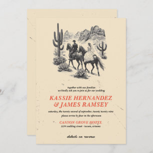 Horseback Canyon Couple with QR Code Wedding Invitation
