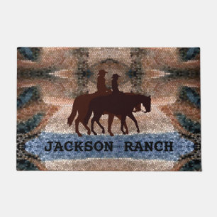 Horseback Couple Ranch Brown Doormat