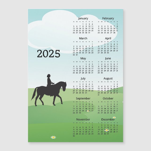 Horseback Riding 2025 Calendar Magnetic Card (Front)