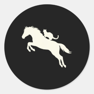 Horseback Riding Cat Silhouette For Animal Lovers  Classic Round Sticker