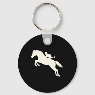 Horseback Riding Cat Silhouette For Animal Lovers Key Ring
