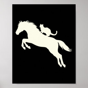 Horseback Riding Cat Silhouette For Animal Lovers Poster