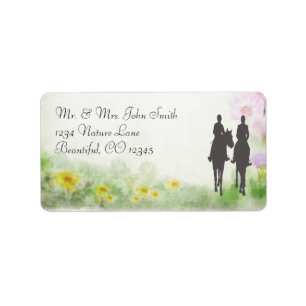 Horseback Riding Couple and Flowers Horse Address Label