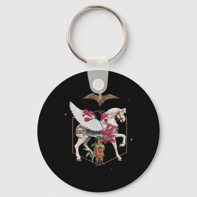 Horseback Riding Hawk Nutcracker Flower Riding Hor Key Ring (Front)