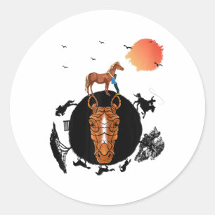 Horseback Riding - Horse Head Planet Lover Gift Sh Classic Round Sticker