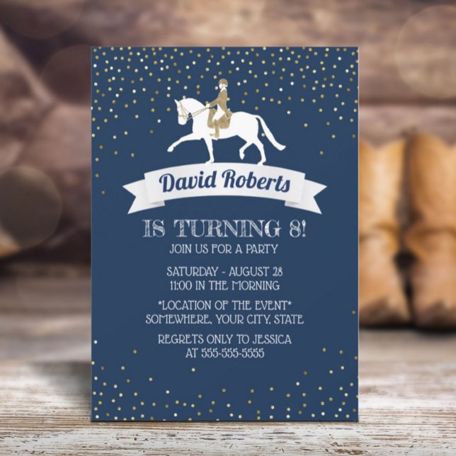 Horseback Riding Horse Party Navy & Gold Birthday Invitation (Creator Uploaded)